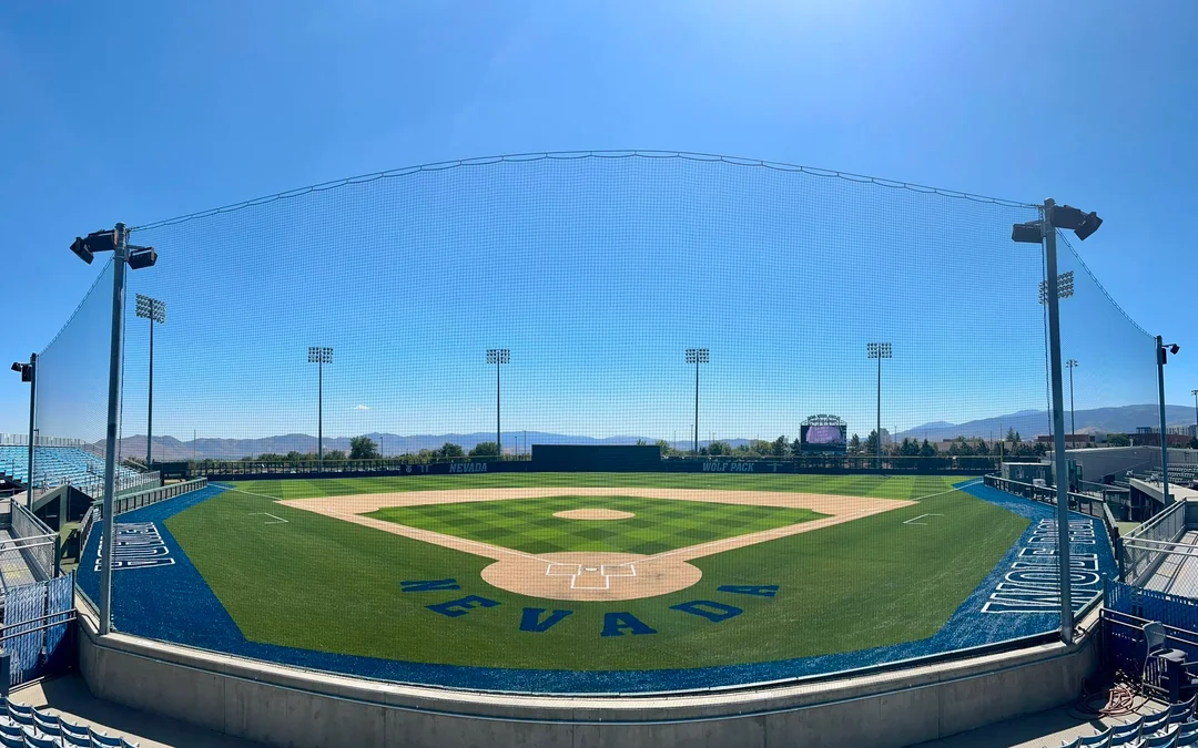Aerial view of Peccole Park — University of Nevada Wolf Pack baseball stadium in Reno